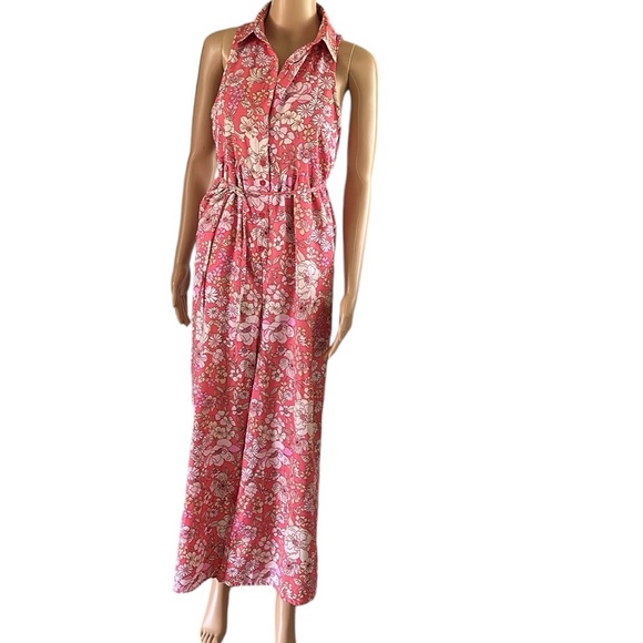 Band of Gypsies Pants - BOG Collective Wide Leg Sleeveless Collared Floral Print Jumpsuit Womens Small